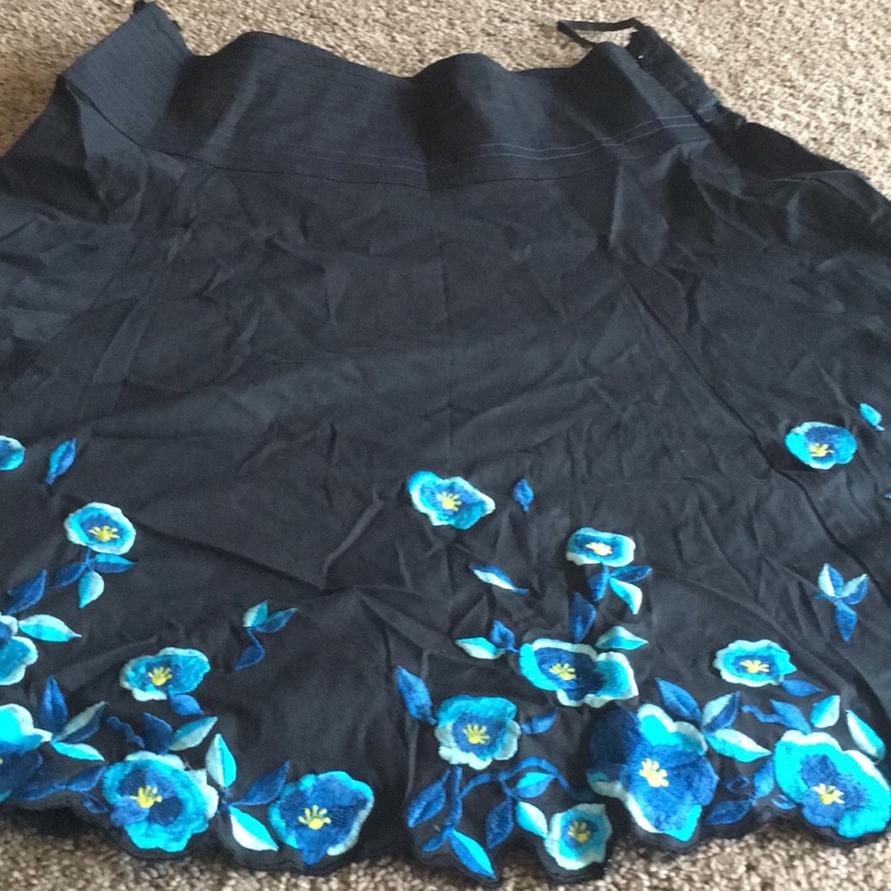 Black skirt with beautiful blue floral embroidery